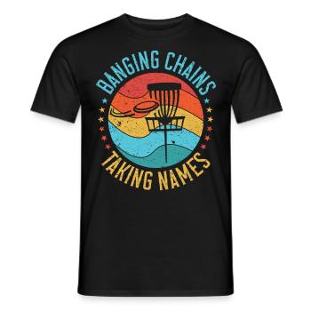 Retro Sunset Banging Chains prend des noms Disc Golf - T-shirt homme - noir - Devant - AI Model Male 178 light (178cm)