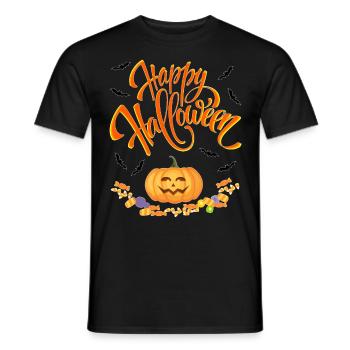 HAPPY HALLOWEEN WITH PUMPKIN AND CANDY - Men's T-Shirt - black - Front - AI Model Male 178 light (178cm)