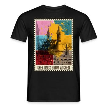 Aachen Germany City Skyline Stamp Colorful - Men's T-Shirt - black - Front - AI Model Male 178 light (178cm)