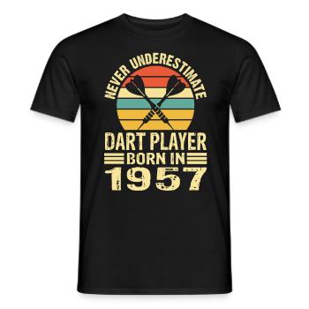 Ne sous-estimez jamais le joueur de fléchettes né en 1957 - T-shirt homme - noir - Devant - AI Model Male 178 light (178cm)