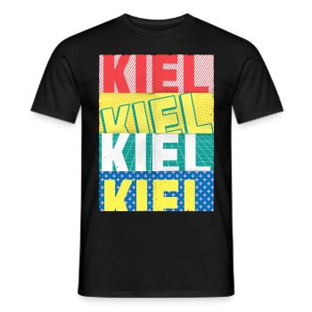 Kiel Germany City Font Skyline - Men's T-Shirt - black - Front - AI Model Male 178 light (178cm)