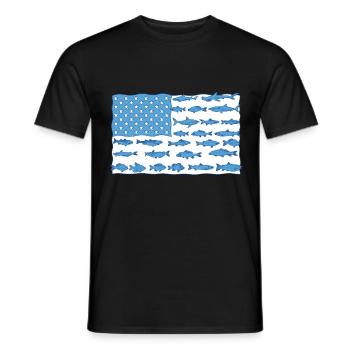 Angel - Fishing US Flag with fishes - Men's T-Shirt - black - Front - AI Model Male 178 light (178cm)