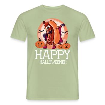 Happy Halloweener Dracula Costume Funny Wiener - Männer T-Shirt - Sage - Vorne - AI Model Male 178 light (178cm)