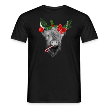 Vache écossaise des Highlands à Noël - T-shirt homme - noir - Devant - AI Model Male 178 light (178cm)