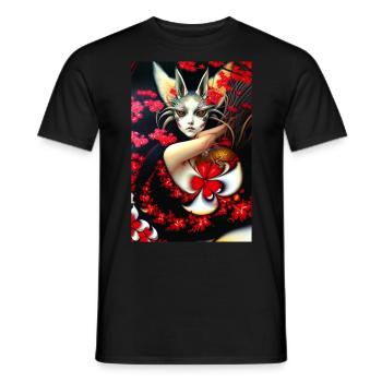 Kitsune Fuchsmaske und Kirschblüten - Männer T-Shirt - Schwarz - Vorne - AI Model Male 178 light (178cm)