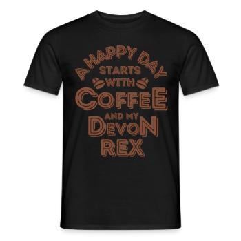 Devon Rex Cat Coffee Cafe - Men's T-Shirt - black - Front - AI Model Male 178 light (178cm)