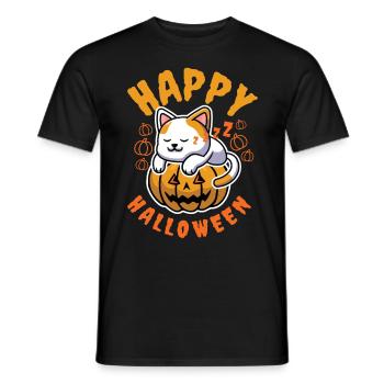 Happy Halloween Katze Kürbis Boo - Männer T-Shirt - Schwarz - Vorne - AI Model Male 178 light (178cm)