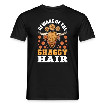 Beware Of The Shaggy Hair Highland Cattle Cow - Men's T-Shirt - black - Front - AI Model Male 178 light (178cm)