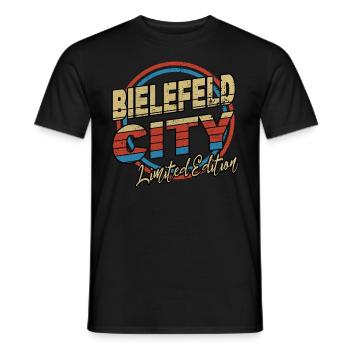 Bielefeld Germany City Font 80s style - Men's T-Shirt - black - Front - AI Model Male 178 light (178cm)