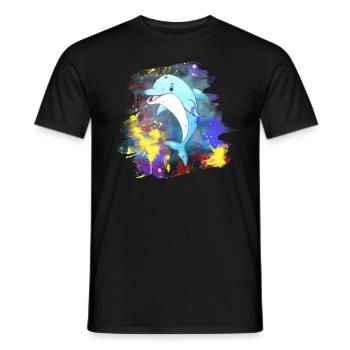 Dolphin Splash Grunge Colorful Animal Fish Water Sea - Men's T-Shirt - black - Front - AI Model Male 178 light (178cm)