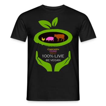 100% Live -Be Vegan - Männer T-Shirt - Schwarz - Vorne - AI Model Male 178 light (178cm)