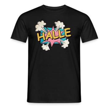Halle Germany City Font Pop Art Comic - Men's T-Shirt - black - Front - AI Model Male 178 light (178cm)
