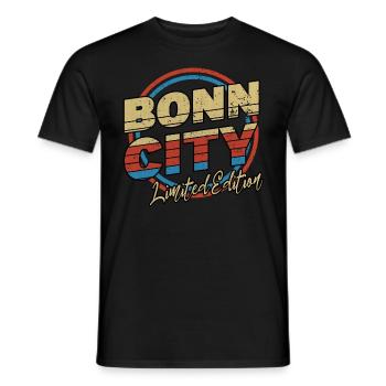 Bonn Germany City Font 80s style - Men's T-Shirt - black - Front - AI Model Male 178 light (178cm)