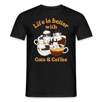 Kaffee Katze kawaii Kaffee und Katzen Liebhaber - Männer T-Shirt - Schwarz - Vorne - AI Model Male 178 light (178cm)
