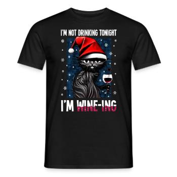 Christmas Cat Cat Wine Glass Wine Gift - Men's T-Shirt - black - Front - AI Model Male 178 light (178cm)