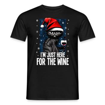 Funny Christmas Cat with Wine Glass Wine Gift - Men's T-Shirt - black - Front - AI Model Male 178 light (178cm)