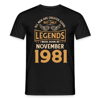 Les légendes sont nées en novembre 1981. - T-shirt homme - noir - Devant - AI Model Male 178 light (178cm)