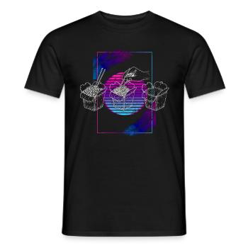 Eating Chinese Food Retro Sunset Vaporwave Noodles - Men's T-Shirt - black - Front - AI Model Male 178 light (178cm)