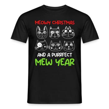 Miaou de Noël et un chat purrfect année - T-shirt homme - noir - Devant - AI Model Male 178 light (178cm)