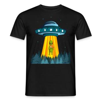 Weltraum Alien Raumschiff Katze Ufo Außerirdischer - Männer T-Shirt - Schwarz - Vorne - AI Model Male 178 light (178cm)