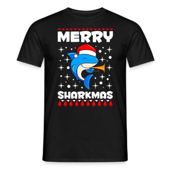 Merry Sharkmas Shark Christmas - Men's T-Shirt - black - Front - AI Model Male 178 light (178cm)
