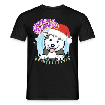 Merry Christmas Husky Puppy Christmas - Men's T-Shirt - black - Front - AI Model Male 178 light (178cm)
