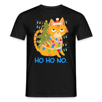 Funny Cat Chain of Lights Tannenbau - Men's T-Shirt - black - Front - AI Model Male 178 light (178cm)