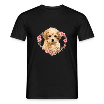 Ladies Poodle Dog Flowers Cute Dog Motif for Women - Men's T-Shirt - black - Front - AI Model Male 178 light (178cm)
