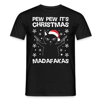 Pew Pew Its Christmas Cat Owner Cats - Men's T-Shirt - black - Front - AI Model Male 178 light (178cm)