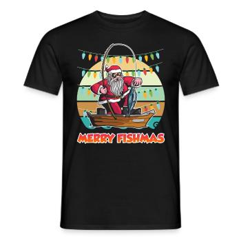 Merry Fishmas Nikolaus Angler Angel - Men's T-Shirt - black - Front - AI Model Male 178 light (178cm)