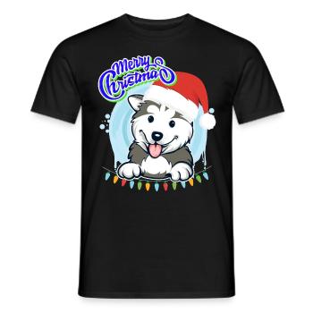 Merry Christmas Husky Puppy Christmas - Men's T-Shirt - black - Front - AI Model Male 178 light (178cm)