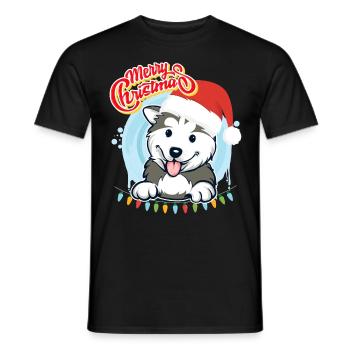 Merry Christmas Husky Puppy Christmas - Men's T-Shirt - black - Front - AI Model Male 178 light (178cm)