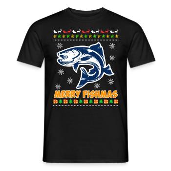 Angel Christmas Merry Fishmas Angler - Men's T-Shirt - black - Front - AI Model Male 178 light (178cm)