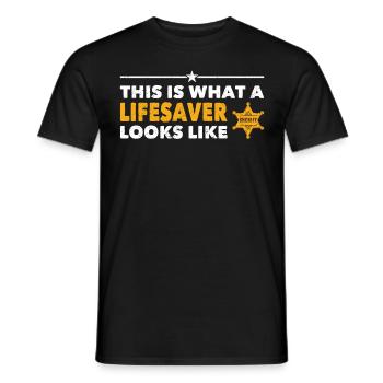Policier Voici à quoi ressemble Lifesaver Police - T-shirt homme - noir - Devant - AI Model Male 178 light (178cm)