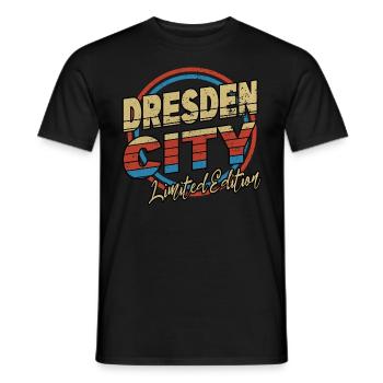Dresden Germany City Font 80s style - Men's T-Shirt - black - Front - AI Model Male 178 light (178cm)