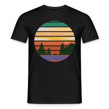 RETRO WALD MIT SEE IM SONNENUNTERGANG - Männer T-Shirt - Schwarz - Vorne - AI Model Male 178 light (178cm)