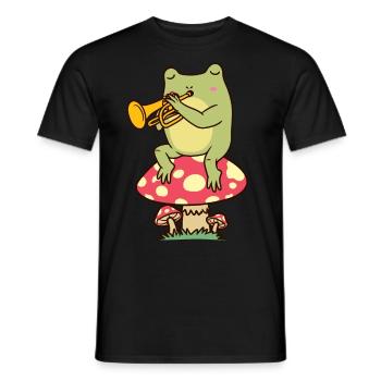 Frog on mushroom with trumpet trumpeter - Men's T-Shirt - black - Front - AI Model Male 178 light (178cm)