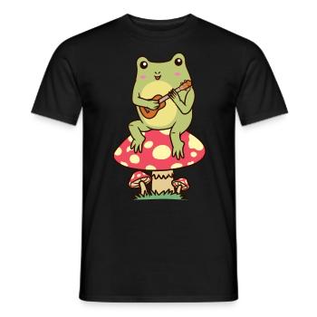Frosch Auf Einem Pilz Ukulele Ukulelist - Männer T-Shirt - Schwarz - Vorne - AI Model Male 178 light (178cm)