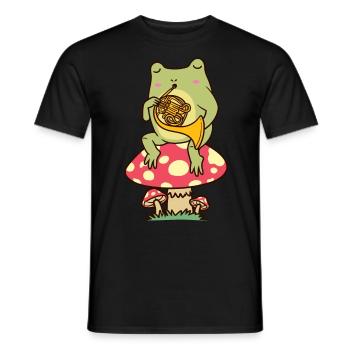 Grenouille sur champignon avec Français corne Français corniste Joueur de cor - T-shirt homme - noir - Devant - AI Model Male 178 light (178cm)