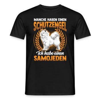 Samojede ist mein Schutzengel Samojedenspitz - Männer T-Shirt - Schwarz - Vorne - AI Model Male 178 light (178cm)