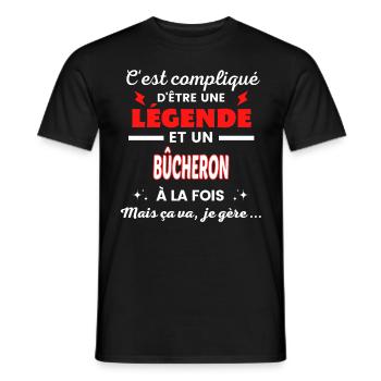C'est compliqué phrase drôle BÛCHERON - T-shirt homme - noir - Devant - AI Model Male 178 light (178cm)