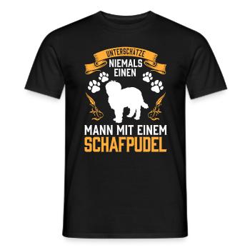 Mann mit Schafpudel altdeutscher Hütepudel - Männer T-Shirt - Schwarz - Vorne - AI Model Male 178 light (178cm)