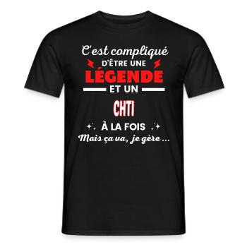 C'est compliqué phrase drôle CHTI - T-shirt homme - noir - Devant - AI Model Male 178 light (178cm)