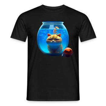 Weihnachtskatze in einem Fischglas - Männer T-Shirt - Schwarz - Vorne - AI Model Male 178 light (178cm)