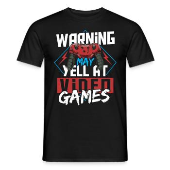 Warning May Yell At Video Games Gamer Gaming - Men's T-Shirt - black - Front - AI Model Male 178 light (178cm)