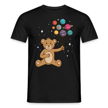 Teddy Bear Planet Balloons Astronaut - Men's T-Shirt - black - Front - AI Model Male 178 light (178cm)
