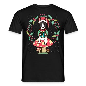 Rat Terrier Hund Auf Pilz Weihnachtskranz - Männer T-Shirt - Schwarz - Vorne - AI Model Male 178 light (178cm)