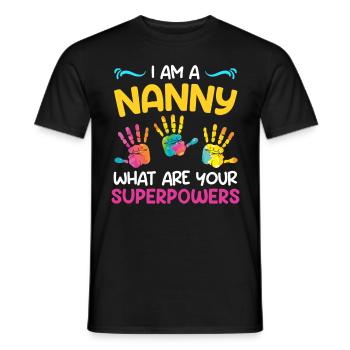 Quels sont vos superpouvoirs ? Je suis assistante maternelle - T-shirt homme - noir - Devant - AI Model Male 178 light (178cm)
