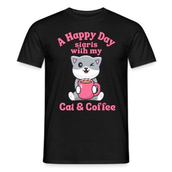 Kaffee Katze kawaii Kaffee und Katzen Liebhaber - Männer T-Shirt - Schwarz - Vorne - AI Model Male 178 light (178cm)