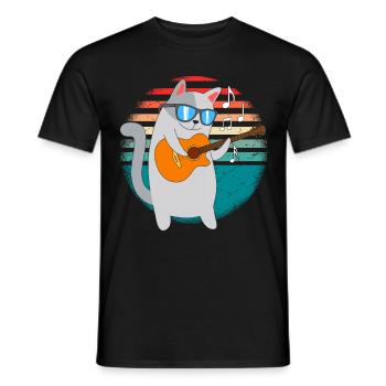 Katzenjammer Katze spielt die Gitarre - Männer T-Shirt - Schwarz - Vorne - AI Model Male 178 light (178cm)